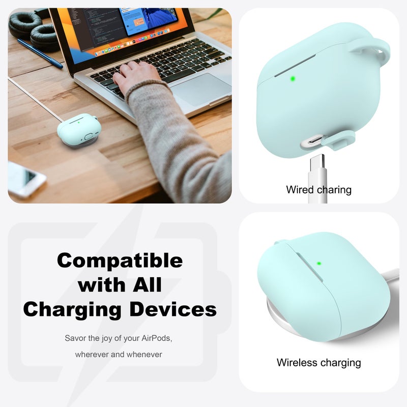 R-fun for AirPods Pro 2nd/1st Generation Case with Cleaner Kit,Soft Silicone Protective Case Cover for Apple AirPod Pro 2/1 for Women Men,AirPods Pro Case Accessories with Keychain,Turquoise - Image 3